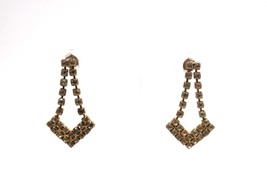 Vintage gold tone &amp; clear rhinestone dangle drop post earrings - £11.98 GBP