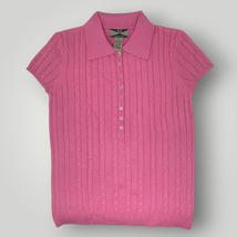 Vintage y2k Cable Knit Polo Short Sleeve Sweater Top Pink Late 90&#39;s Spri... - £27.13 GBP