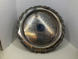 Vintage Oneida Silver-Plated 15&quot; Ornate Round Serving Platter Tray Flora... - $67.32