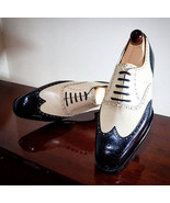 Two Tone Black White Handmade Men Oxford Wing Tip Formal Dress Classical... - £120.63 GBP+