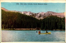 Echo Lake, Colorado,Denver Mountain Parks Postcard, paddling a yellow canoe BK45 - £2.33 GBP
