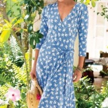 Soft Surroundings Paradise Dove Bird Faux Wrap Dress Blue Size S 3/4 Sle... - £31.07 GBP