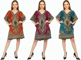 Kaftan Short Knee Length Sarong Beach Maxi Wear Pack Of 3 Pcs Night Dress  - £14.09 GBP