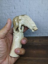 Lion Tiger Simba Handle Walking Stick Cane From Deer Antler Carved - $93.50