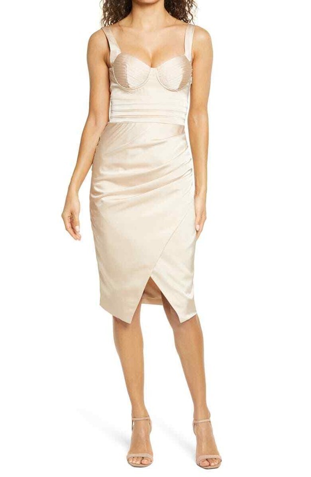 Lavish Alice Pleated Corset Satin Cocktail Dress SZ 10 US Clay Beige - $83.16