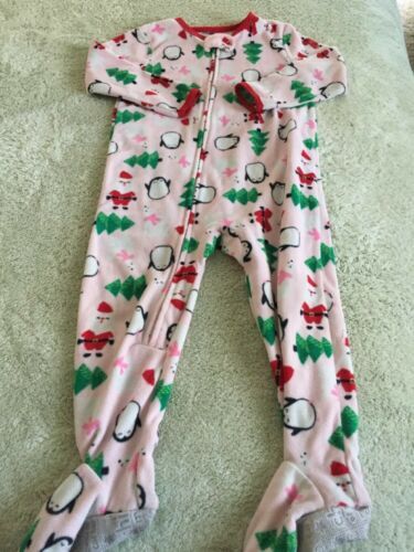 Child Of Mine Girls Pink Penguins Santa Trees Fleece Long Sleeve Pajamas 2T - $5.88