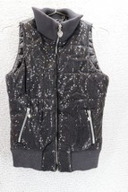 Twisted Heart Womens Sequined Puffer Vest Black Sleeveless Sz S - £14.12 GBP