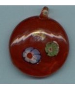 RED GLASS PENDANT WITH MILLEFIORI FLOWERS - £4.78 GBP