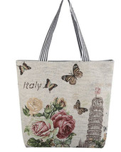 Italy Inspired Beautiful Beige Floral Large Tote Book PC Bag Embroidered... - £14.56 GBP