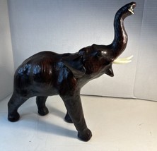 Handmade Leather Wrapped Glass Eye Elephant Figure L12”xW5”xH14” 1 Lb 13oz  VG - £16.89 GBP