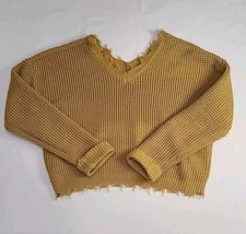 Moon &amp; Madison Womens Size Small Mustard Raw Hen Crop Top Knit Sweater  - £15.06 GBP