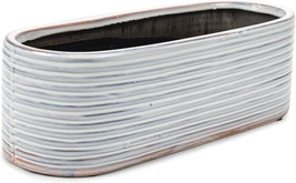 Ceramic Table Top Planter, 15 X 6 Inches, Distressed White Ribbed, Napco. - $46.94