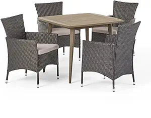 Christopher Knight Home Jo Outdoor 5 Piece Wood and Wicker Dining Set, Gray Fini - £761.52 GBP