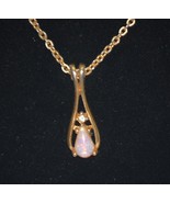 Avon Teardrop Fire Glow Faux Opal Necklace Gold Tone Rhinestone Accent J... - $12.86