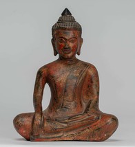 Antique Khmer Style SE Asia Seated Wood Enlightenment Buddha Statue - 19cm/8&quot; - £151.30 GBP