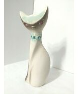 Siamese Cat Rhinestone Jewels Napco RARE Pink Eyes Blue Collar 8&quot; Bisque - $898.88 MXN