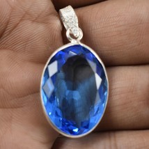 925 Sterling Silver Blue Glass Gemstone Handmade Pendant Women Her Gift PSV-2426 - £23.36 GBP+