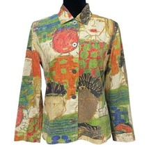 Chicos Abstract Faces Happy Fun Art To Wear Cotton Jacket Size 0 - £15.65 GBP