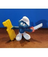 Smurfs Handy Smurf Carpenter Saw Wood Vintage Figure 1979 PVC Toy Figuri... - £9.65 GBP