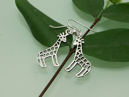 Cutout Giraffe Dangle Earrings 925 Sterling Silver, Handmade Girls Jewel... - $35.00
