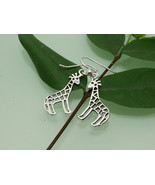 Cutout Giraffe Dangle Earrings 925 Sterling Silver, Handmade Girls Jewel... - £27.97 GBP