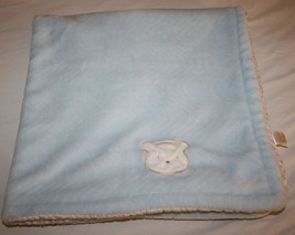 Mini Muffin Boy Teddy Bear Baby Blanket Soft Blue Minky Wave Ivory Sherp... - $12.60