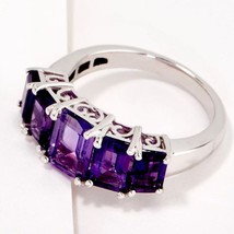 4CT Octagon Amethyst Five Stone Engagement Ring 14K White Gold Plated Silver - £62.02 GBP