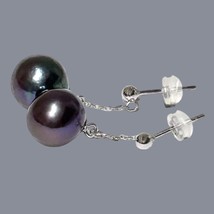 Marvelous 11mm Peacock Black Blue Edison Cultured Pearl Classy Dangle Earrings - $123.75