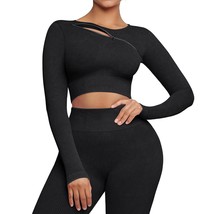 Workout Outfits For Women 2 Piece Ribbed Exercise Long Sleeve Tops High ... - $85.99