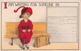 I Am Waiting For Someone IN-RAILROAD Waiting Room~Fill In LOCATION-1900 Postcard - £7.12 GBP