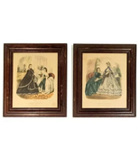 Pair Of Antique Frames With Victorian Fashion Illustrations - £39.22 GBP
