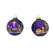 Vintage Ks Nativity Glass Christmas Ornaments Purple Gold Glitter 3&quot; Lot 2 - £8.07 GBP