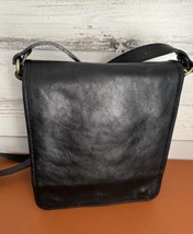 Vintage RARE Vera Pelle Crossbody Purse Rectangle Italy Black Leather Flap - $47.49