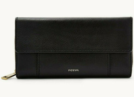 Fossil Jori RFID Flap Clutch Black Leather SWL3009001 Wallet Purse $100 Retail - £35.79 GBP