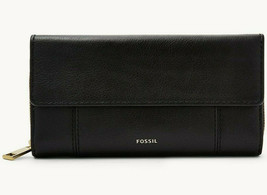 Fossil Jori RFID Flap Clutch Black Leather SWL3009001 Wallet Purse $100 Retail - £35.03 GBP