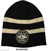Easton Retro Logo Black &amp; Tan Striped Knit Hockey Beanie Winter Hat - £14.87 GBP