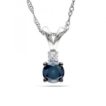 0.75ct Lab-Created Blue Sapphire Solitaire Pendant Necklace White Gold Plated - £76.53 GBP