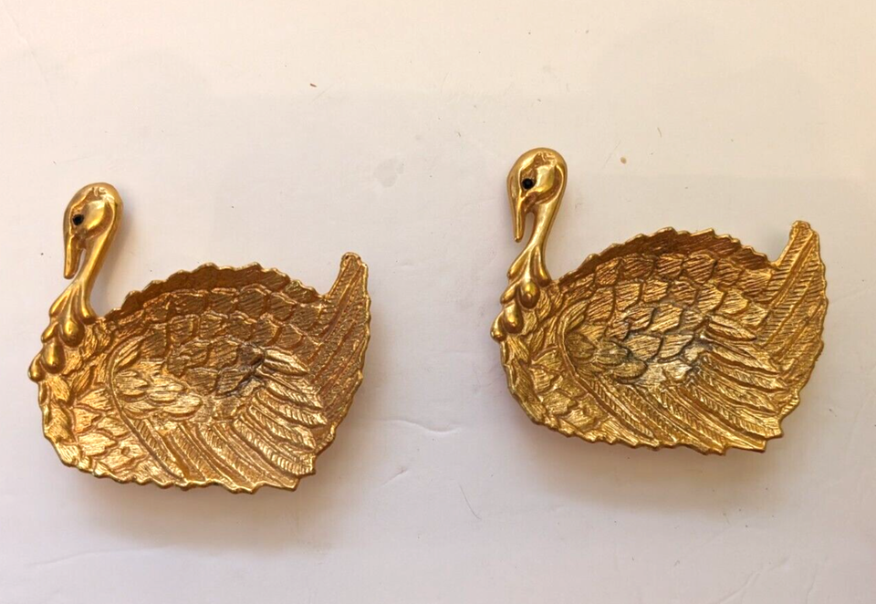 Primary image for Vintage TAN pair of Turkey Bird Shaped Gold Tone Metal Ashtray Trinket Dish