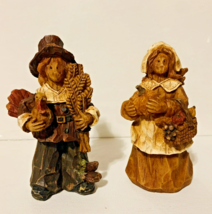 Ganz Pilgrim Couple Thanksgiving Figurines 4&quot; Resin Turkey Harvest Man and Woman - £11.88 GBP