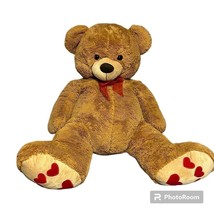 Jumbo Life size 4 foot Giant brown teddy bear with a red bow and cute hearts - $75.00