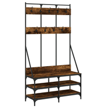 Industrial Wooden Hallway Coat Clothes Rack Stand Hall Tree With Shoe Be... - $129.26+