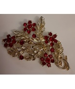  Unsigned Coro© Cranberry Red Flower and Leaf Brooch Vintage - £37.92 GBP