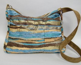 Mesa Blue Hobo Purse Brown Tan Handmade Chenille Handbag Tote Shoulder Bag - £71.18 GBP