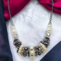 New York Signed Necklace Simulated Pearls Beads Black White 16&quot; L Statement - £10.46 GBP