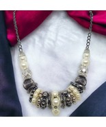 New York Signed Necklace Simulated Pearls Beads Black White 16&quot; L Statement - £10.50 GBP