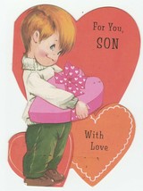 Vintage Valentine Card Boy in Sweater with Candy Box 1960&#39;s Gibson - £7.03 GBP