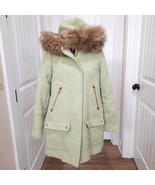 J.Crew Nello Gori Italian Stadium Wool Coat Jacket Size 4 green faux fur... - $87.53 CAD