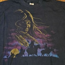 Vintage 90s Size XL Native American Graphic Tshirt Navy Blue Horses Suns... - $28.92