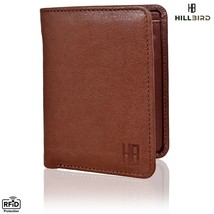 &quot;Hill Bird&quot; Bifold Rfid Genuine Leather Brown Plain Wallet- Id Card Pockets - £16.43 GBP