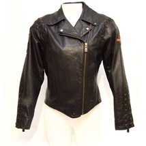 Bristol Golden Crown Leather Jacket Women Biker Black With Haley Davidso... - $84.12